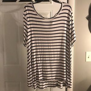 White and navy blue striped top